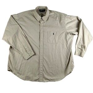 Vintage Ralph Lauren Shirt Mens 2XL Tan Big Shirt Button Down Long Sleeve Pocket